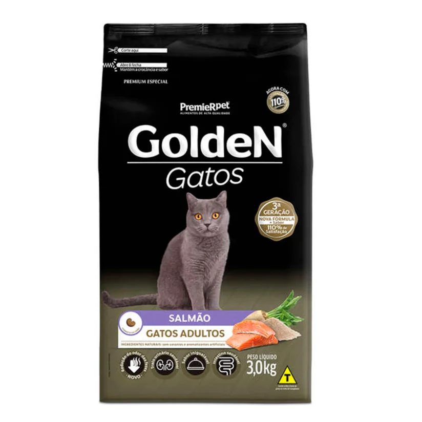 Ração Premier Golden para Gatos Adultos Salmão 3kg