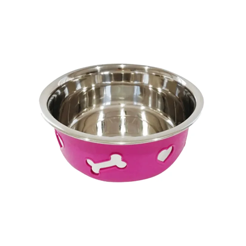 Comedouro Cães The Pets Inox Decorado 3D Rosa 1350ml