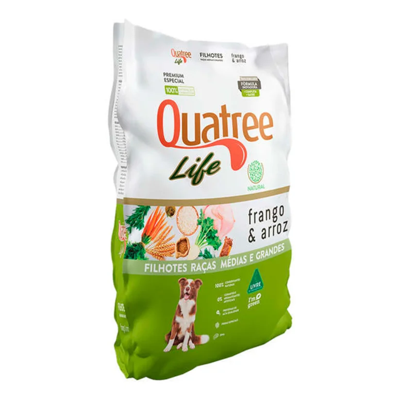 Ração Quatree Life Cães Filhotes Raças Médias e Grandes Frango e Arroz - 20kg