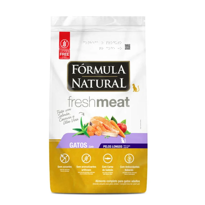 Ração Fórmula Natural Gatos Fresh Meat Pelos Longos Sabor Salmão 7kg