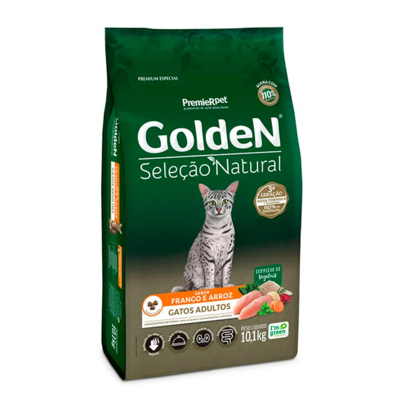 Ração Premier Golden Seleção Natural para Gatos Adultos Frango e Arroz 10,1kg