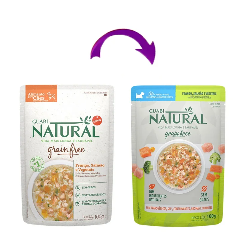 Ração Úmida Guabi Natural Grain Free Sache Cães Adultos Salmão e Frango 100gr com 10 Unidades