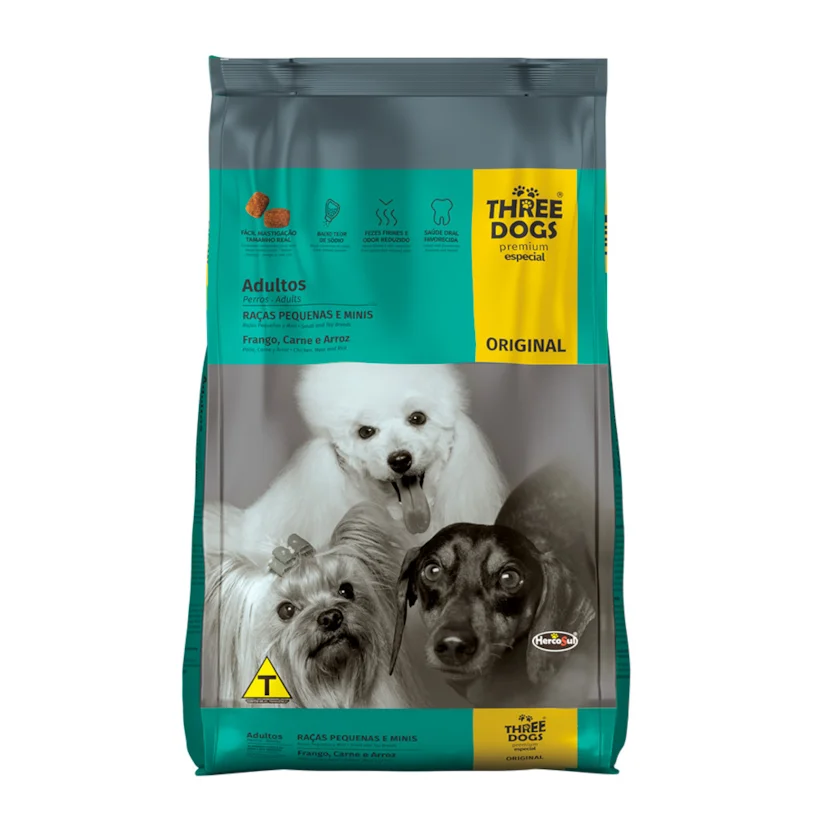 Ração Cães Three Dogs Original Adultos Raças Pequenas e Mini 3kg