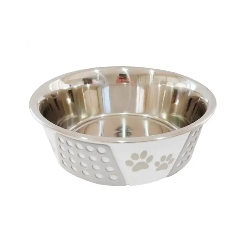 Comedouro Cães The Pets Inox Decorado Pata Bolinha Cinza 400ml