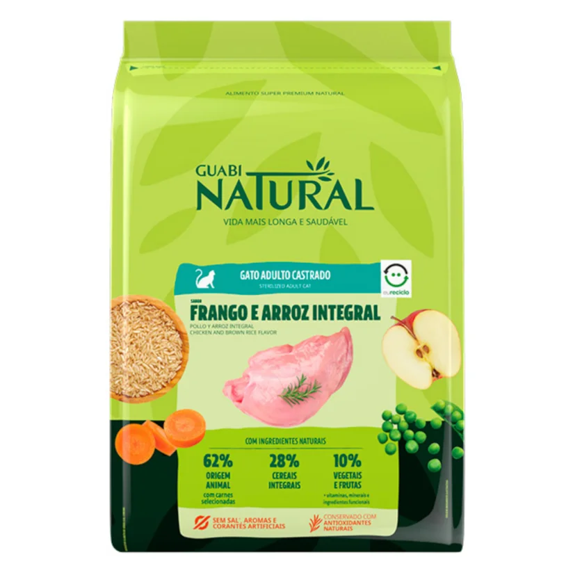 Ração Guabi Natural Gatos Castrados Frango e Arroz Integral 1,5kg