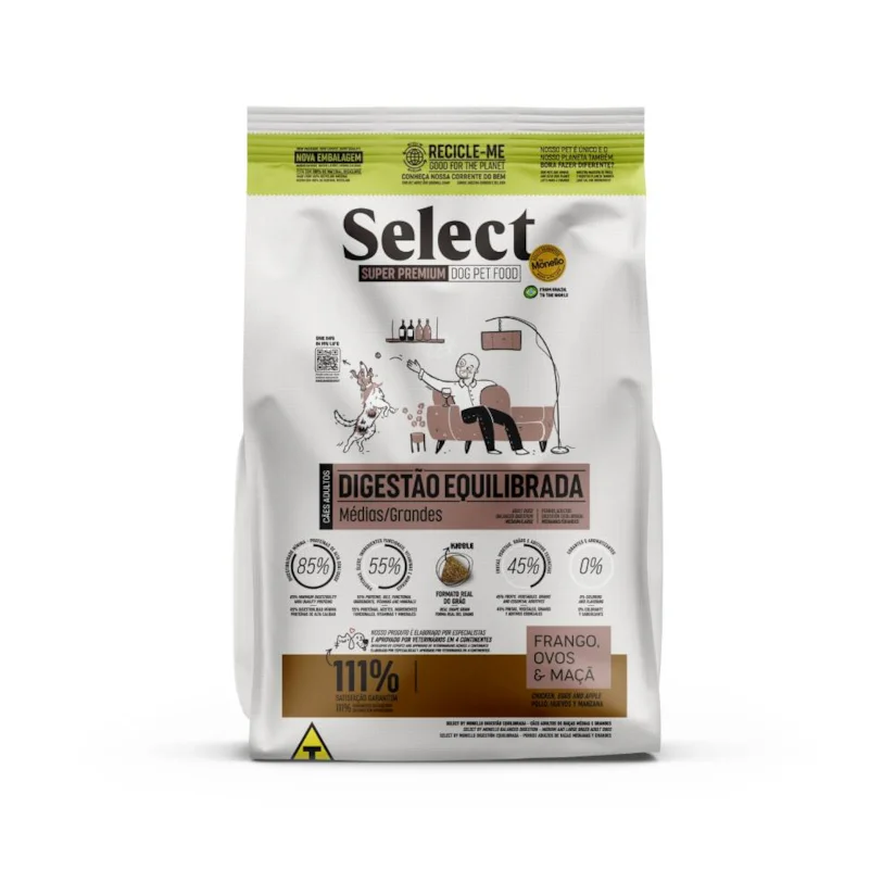Ração Select by Monello Digestão Equilibrada Cães Adultos Raças Médias e Grandes 10,1Kg