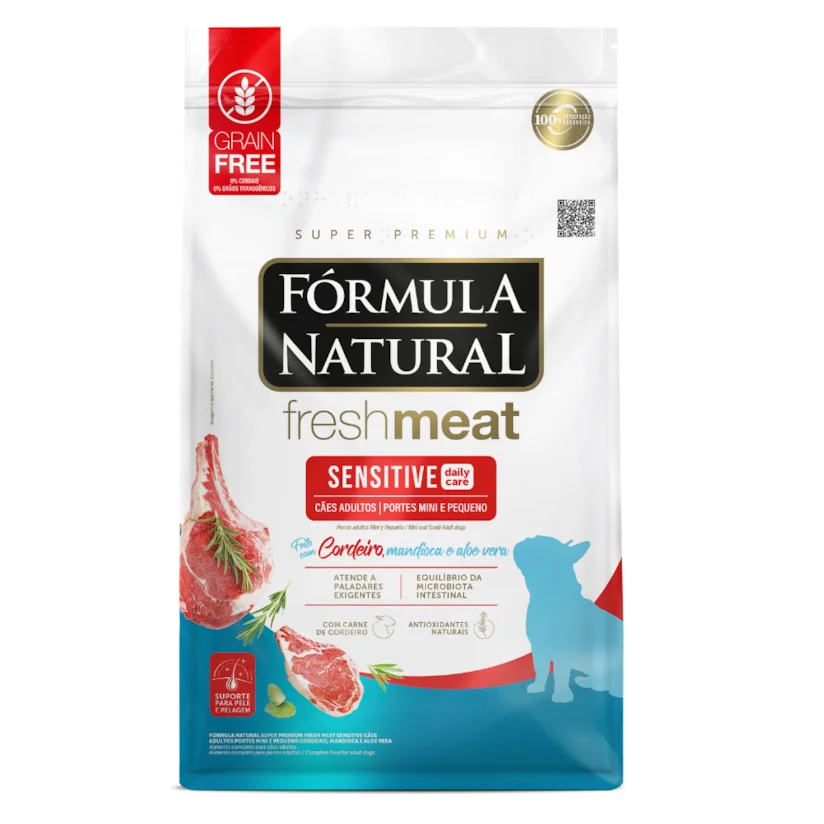 Ração Formula Natural Cães Fresh Meat Sensitive Raças Mini e Pequenas Sabor Cordeiro 2,5Kg