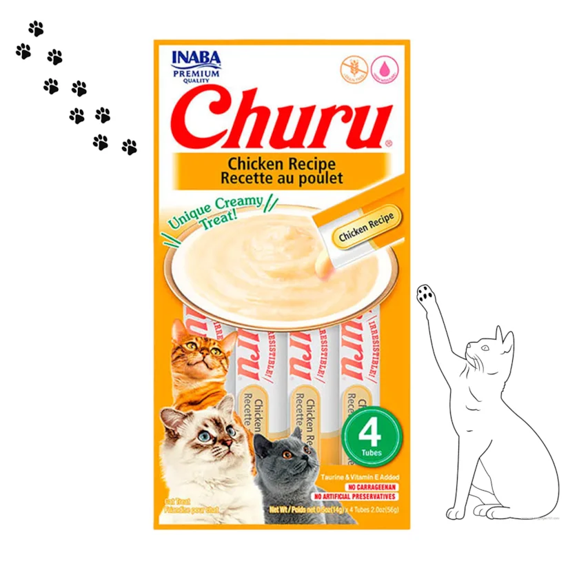 Purê Churu Petisco Cremoso para Gatos Galinha 56g Kit 3 Unidades