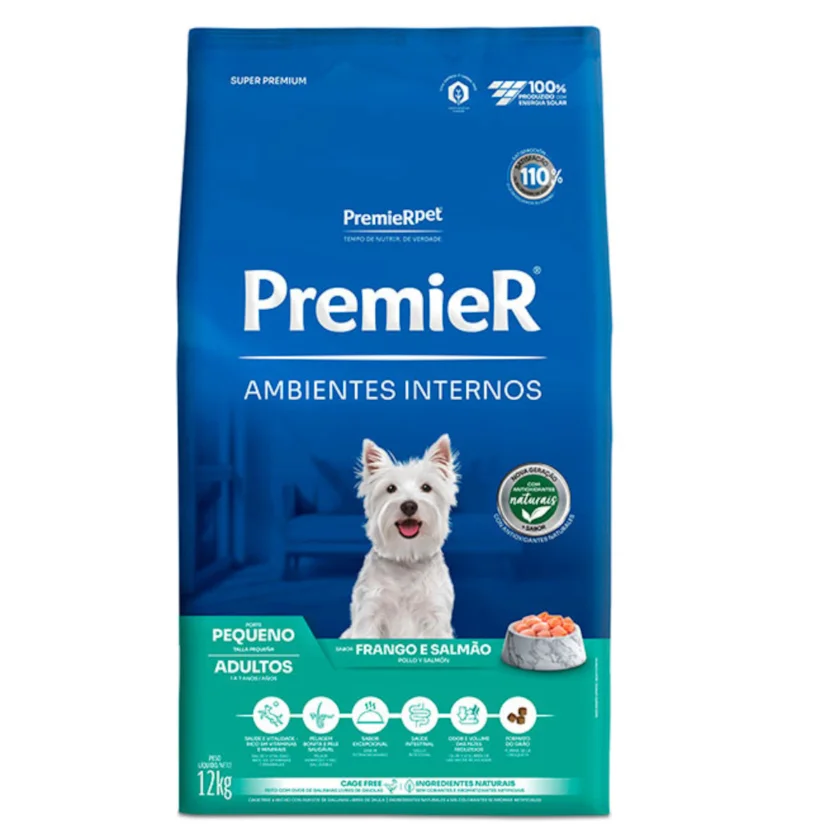 Ração Premier Ambientes Internos Cães Adultos Raças Pequenas Frango E Salmão 12Kg