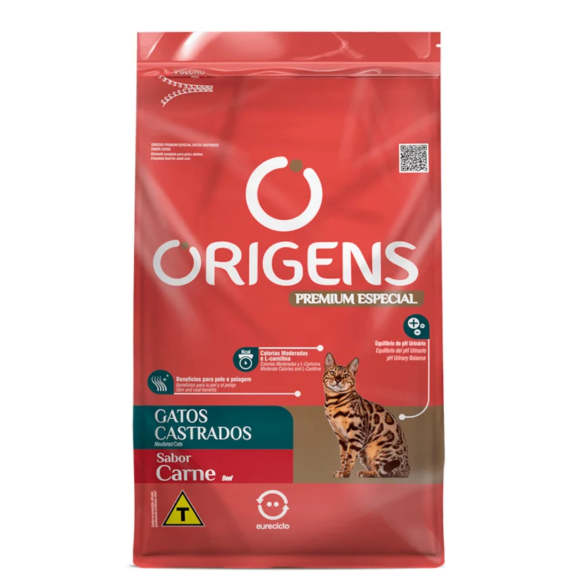 Ração Origens Gatos Adultos Castrado Carne 10,1kg