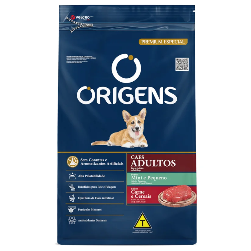 Ração Origens Cães Adultos Carne e Cereais Raças Mini e Pequeno 10,1kg