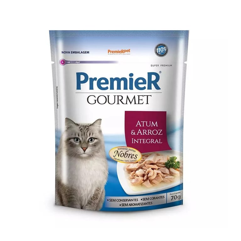 Ração Úmida Premier Gourmet Gatos Atum e Arroz Integral 70g
