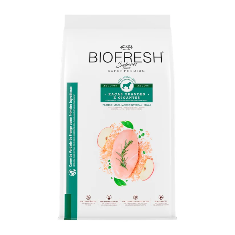 Ração Biofresh Frango, Maçã, Arroz integral e Ervas Cães Adultos Raças Grandes e Gigantes 15kg