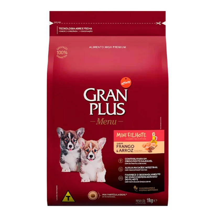 Ração Gran Plus Menu Cães Filhotes Porte Mini Frango e Arroz 1kg