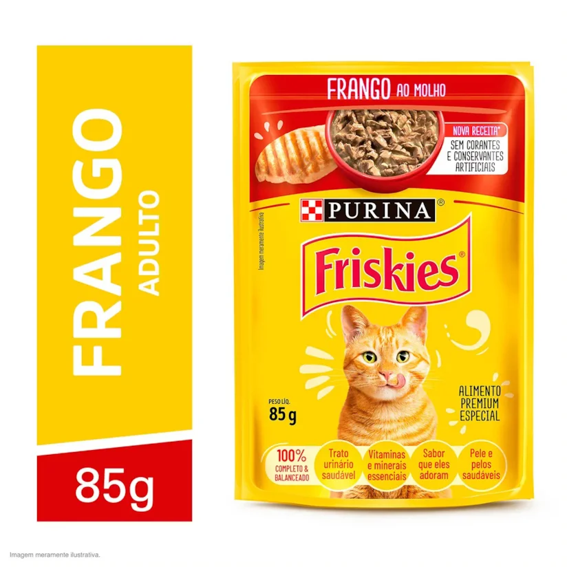 Ração Úmida Nestle Purina Gatos Friskies Frango ao Molho Sachê 85g