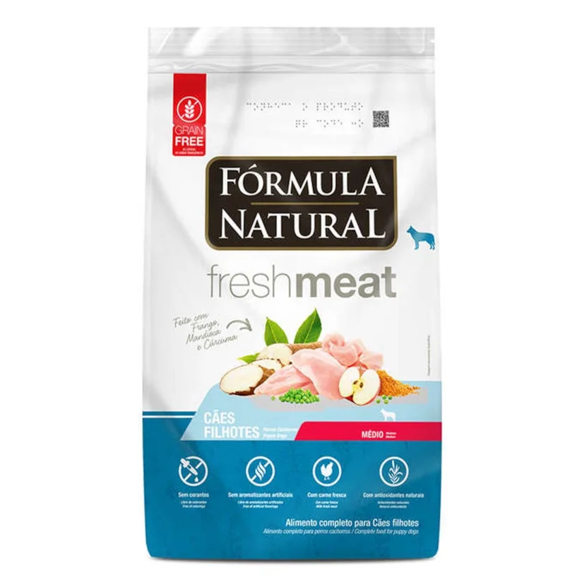 Ração Fórmula Natural Cães Fresh Meat Filhotes Raças Médias Sabor Frango, Mandioca e Cúrcuma 2,5kg