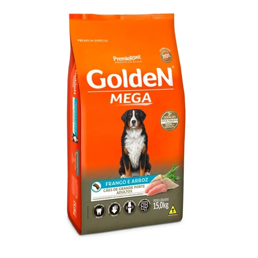Ração Premier Golden Mega Adultos Frango e Arroz Cães 15kg
